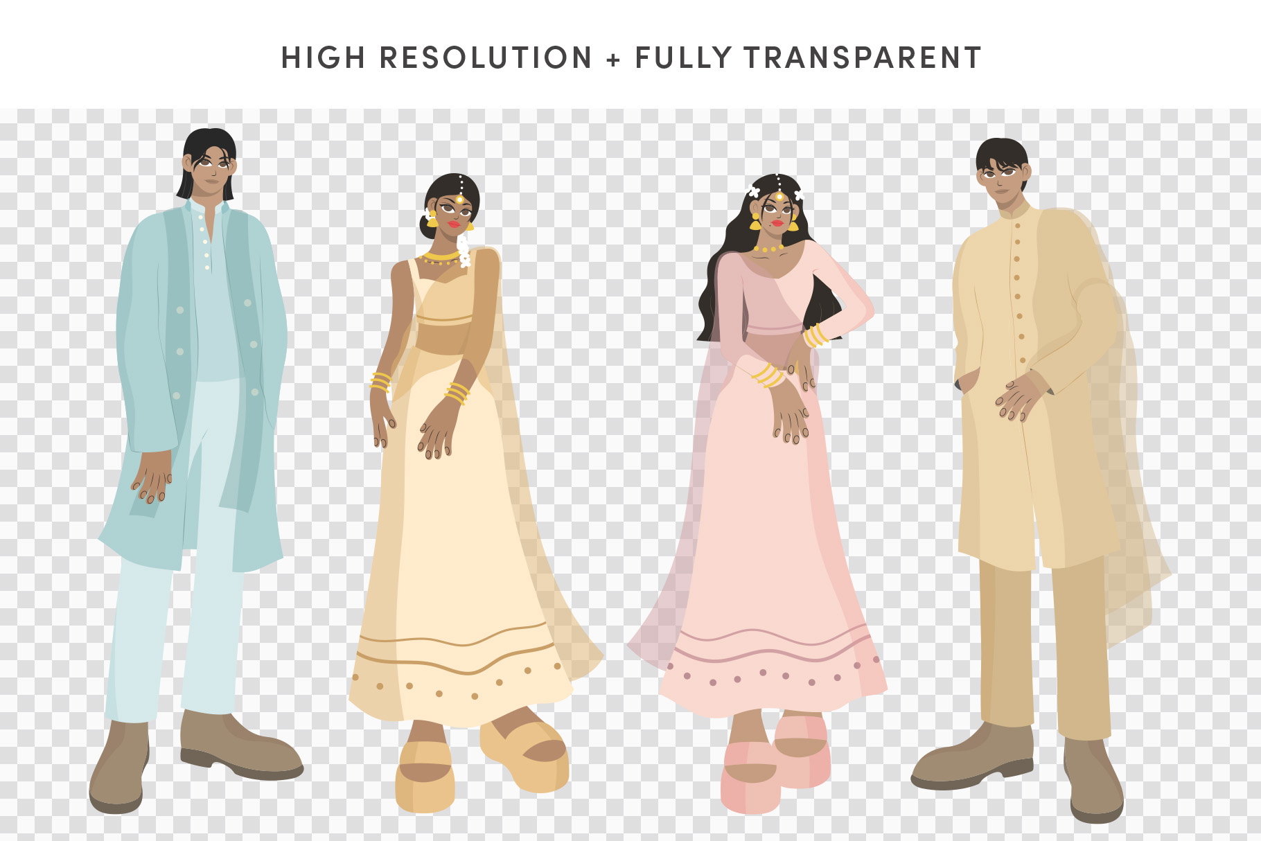 Indian People Illustrations Set (AI, EPS, PNG Format)