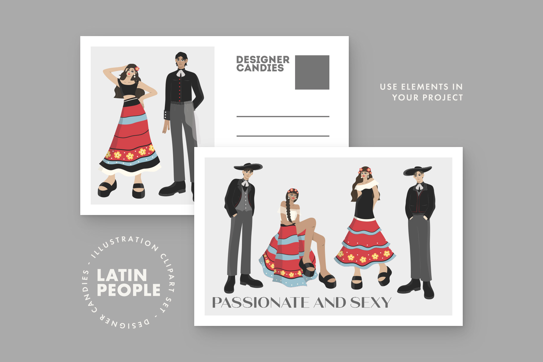 Latin People Illustrations Set(AI, EPS, PNG Format)