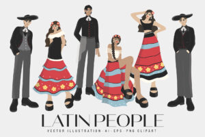 Latin People Illustrations Set(AI, EPS, PNG Format)