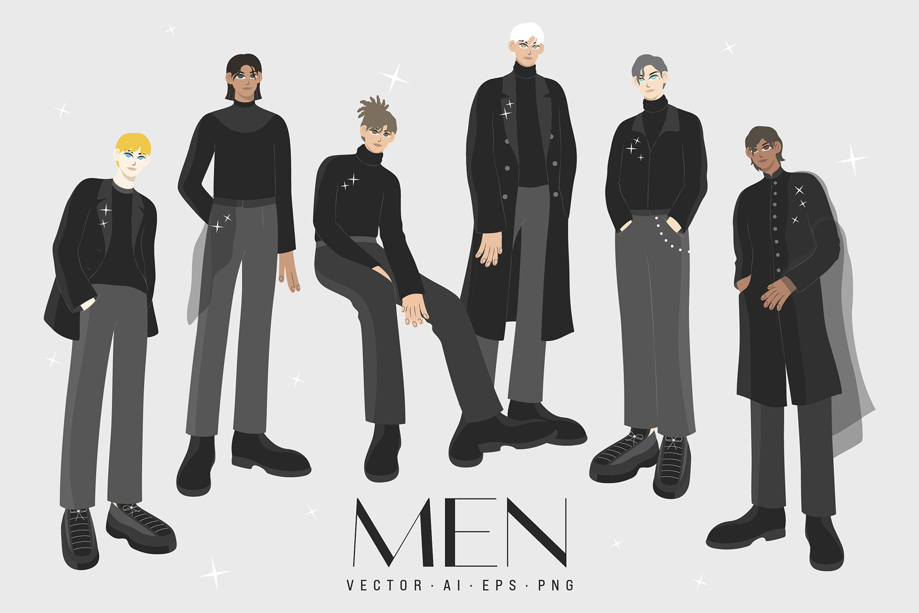 Men Illustrations Set (AI, EPS, PNG Format)
