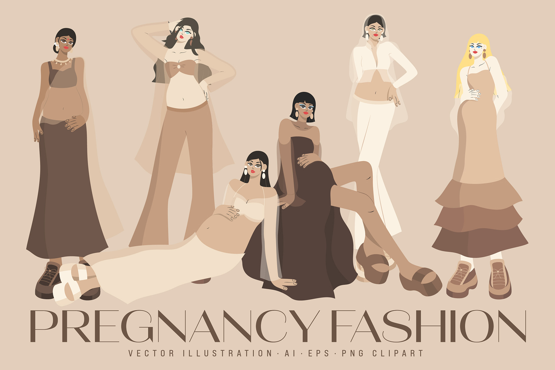 Pregnancy Illustrations Set (AI, EPS, PNG Format)