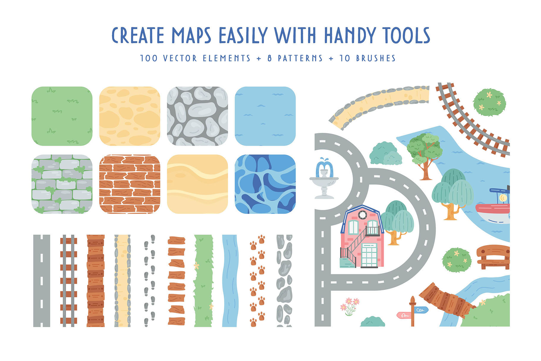 Cute Map Creator Kit (AI, EPS, PNG Format)