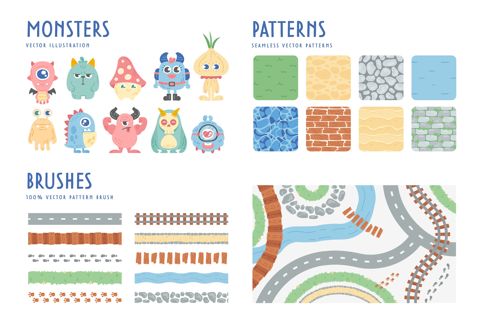 Cute Map Creator Kit (AI, EPS, PNG Format)