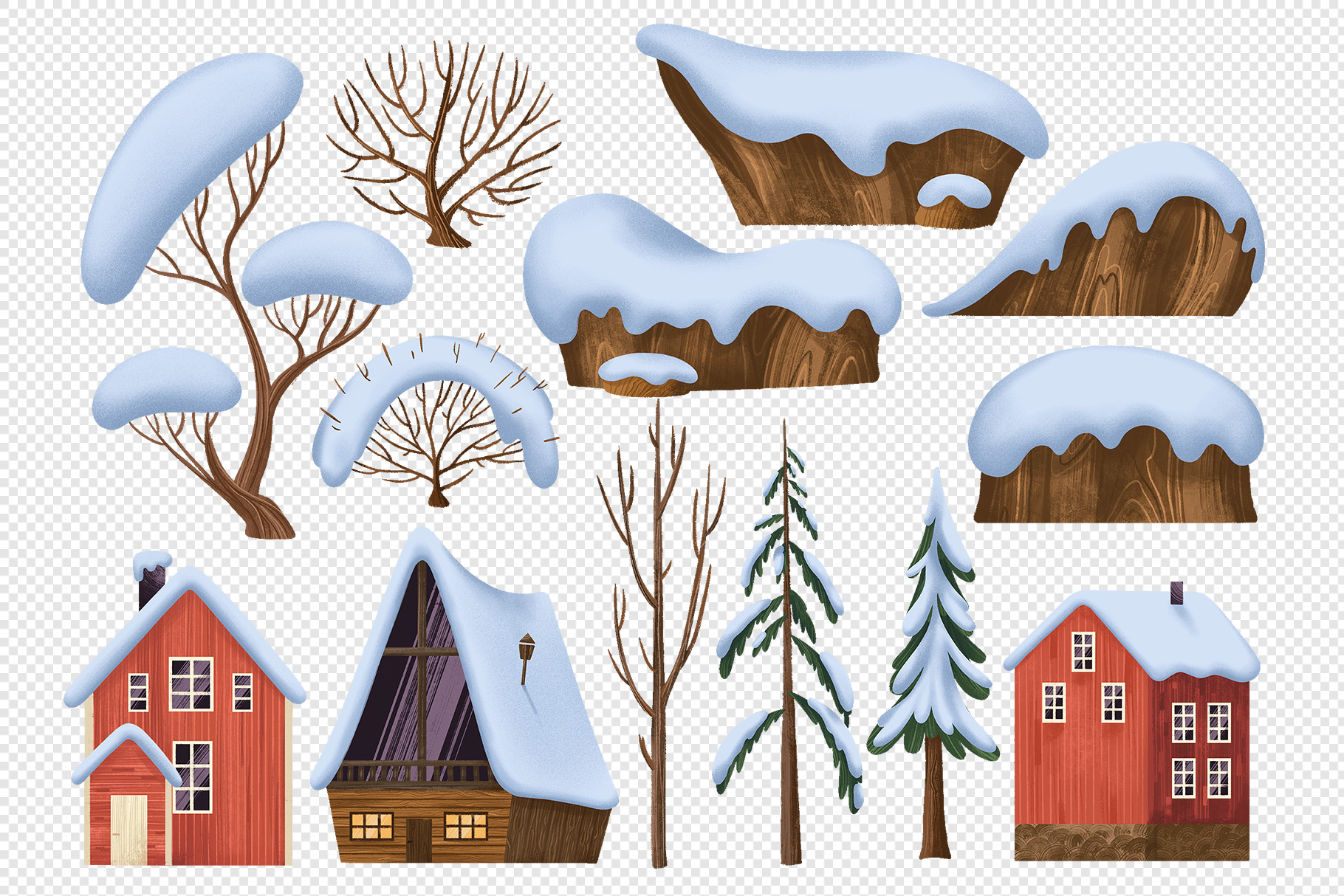 Winter Landscape Illustration Set (PSD, PNG, JPEG Format)