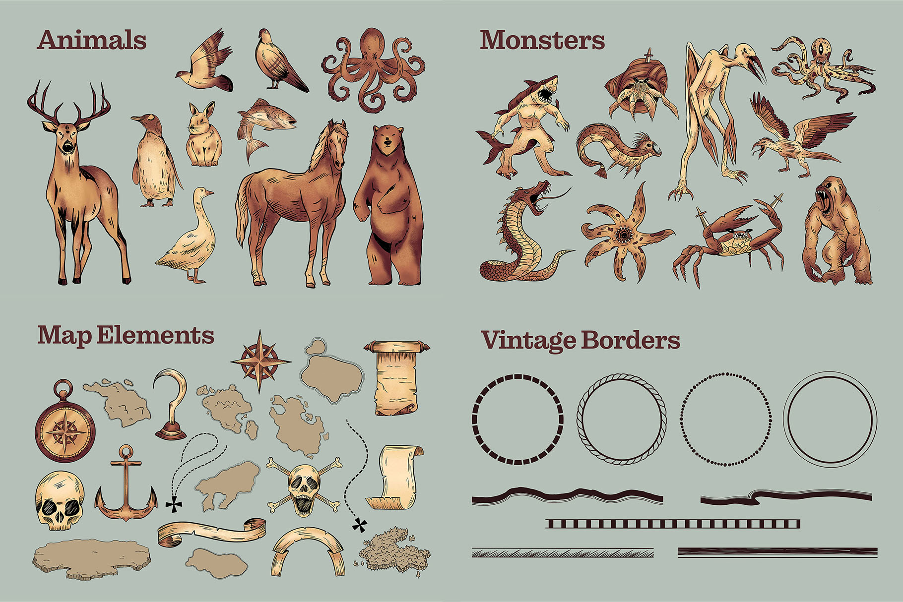 Vintage Map Creator Kit (PSD, PNG, PAT Format)