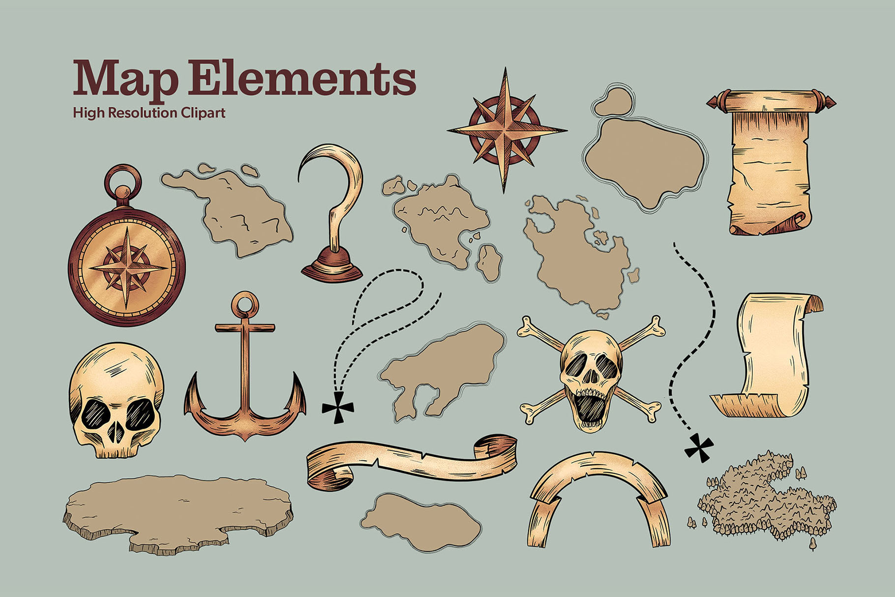 Vintage Map Creator Kit (PSD, PNG, PAT Format)