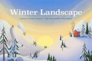 Winter Landscape Illustration Set (PSD, PNG, JPEG Format)