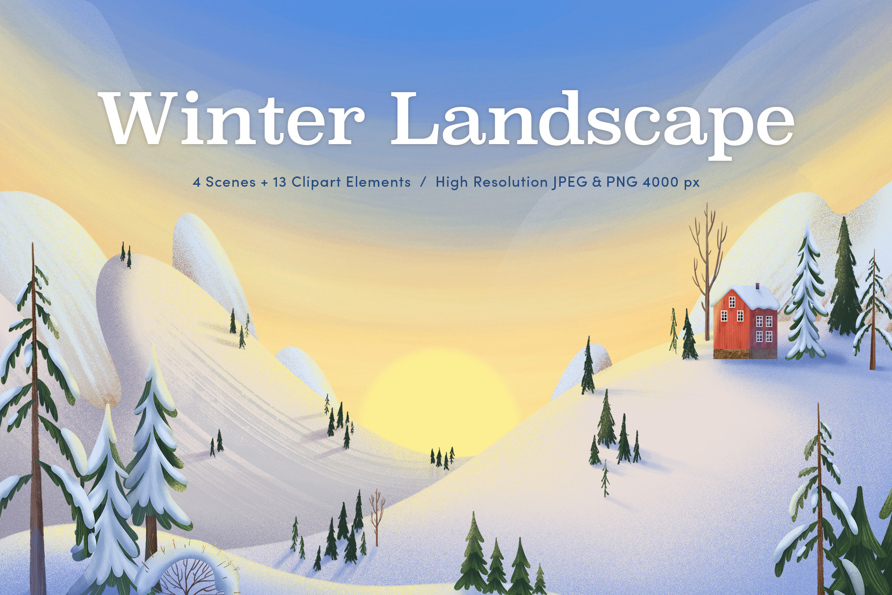 Winter Landscape Illustration Set (PSD, PNG, JPEG Format)