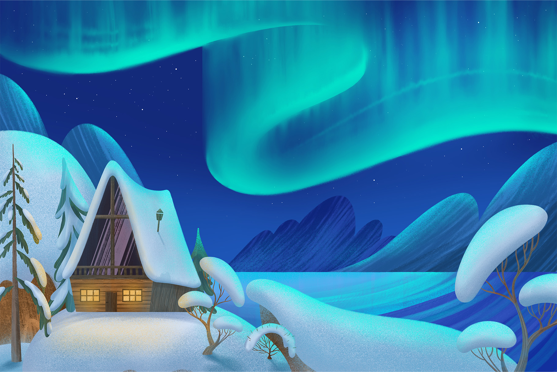 Winter Landscape Illustration Set (PSD, PNG, JPEG Format)