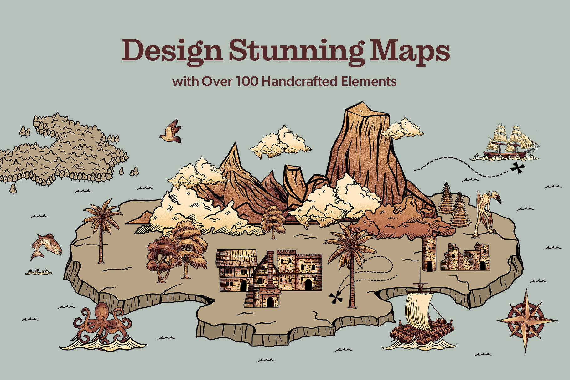 Vintage Map Creator Kit (PSD, PNG, PAT Format)