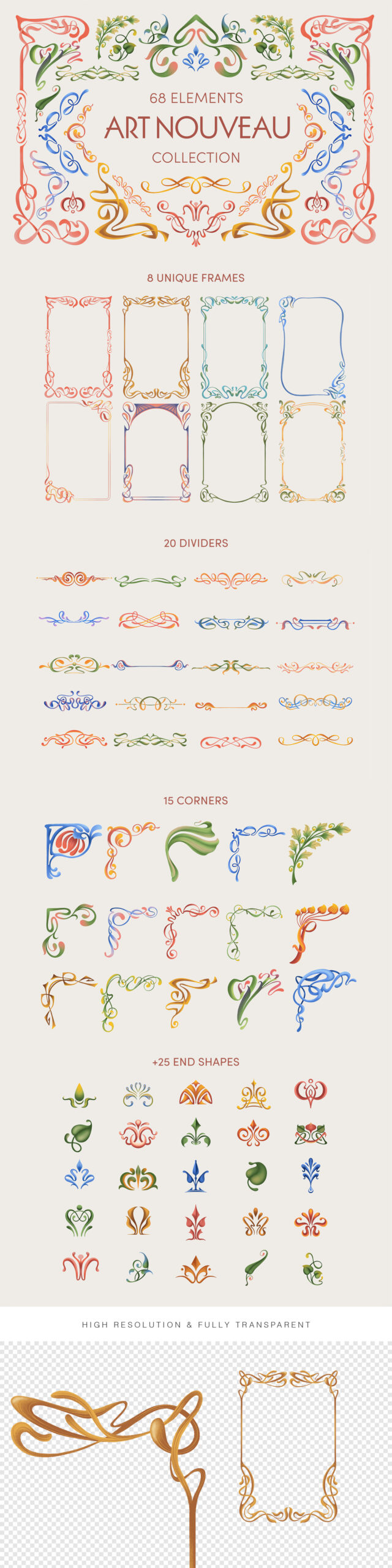 Art Nouveau Clipart Elements Set