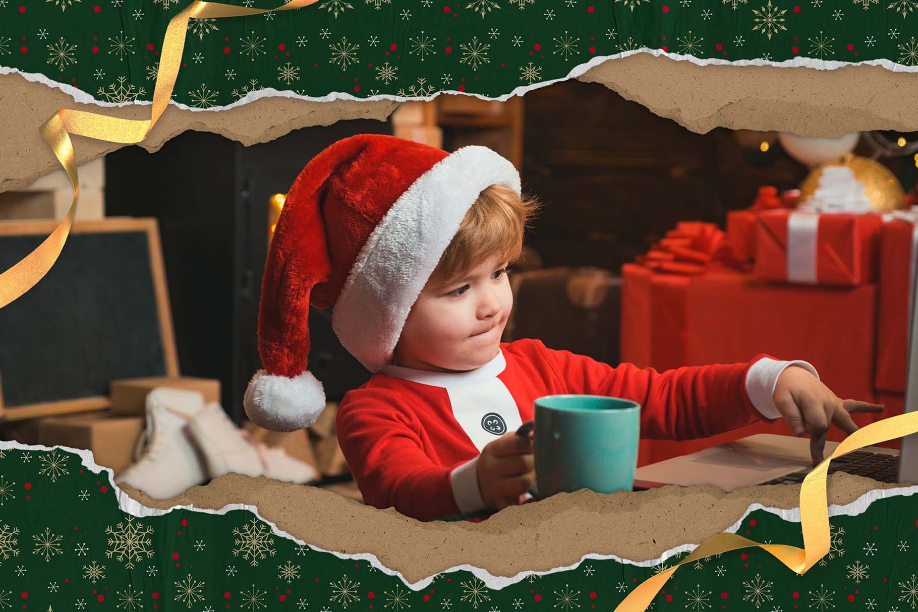 Torn Christmas Wrapping Paper Mockup Template in PSD