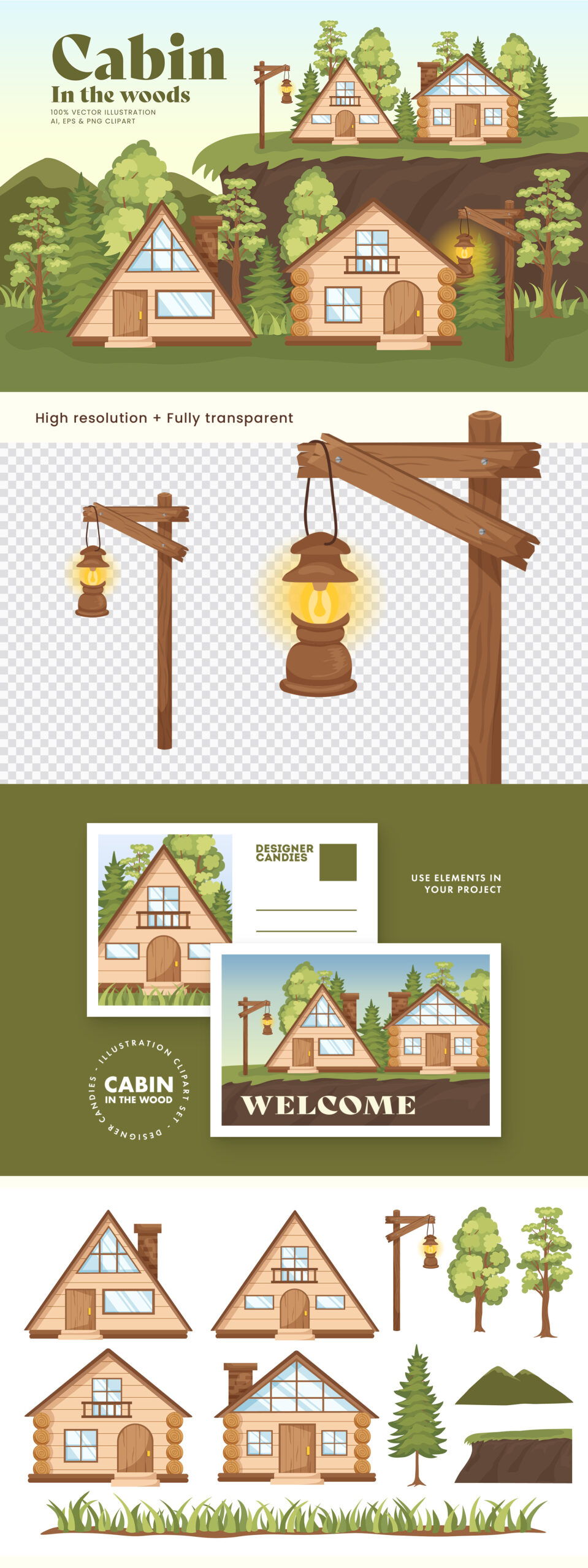 Cabin in the Woods Illustration AI EPS PNG