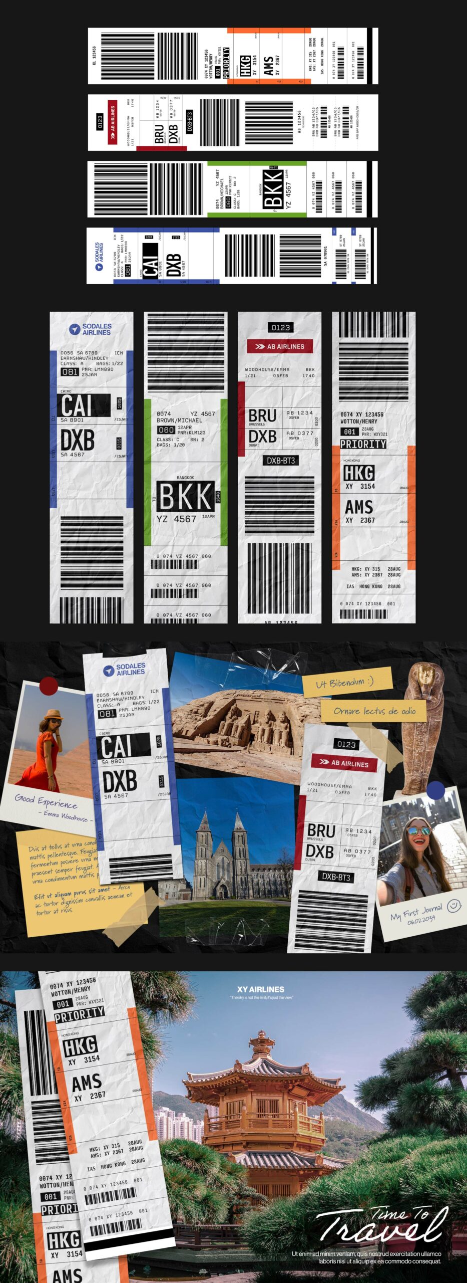 Airline Luggage Label Vector Illustration Set in AI EPS