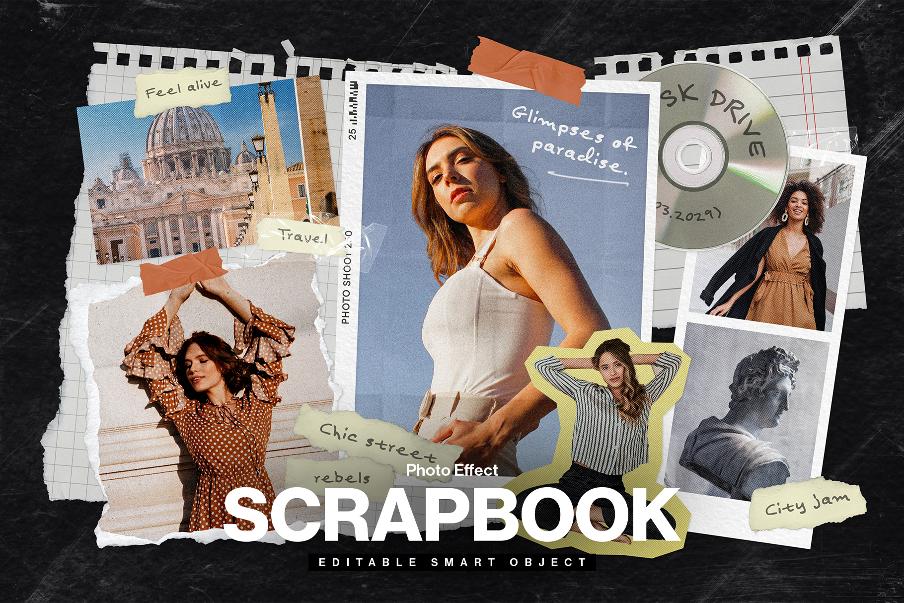 Photo Collage Scrapbook Mockup Template in PSD format