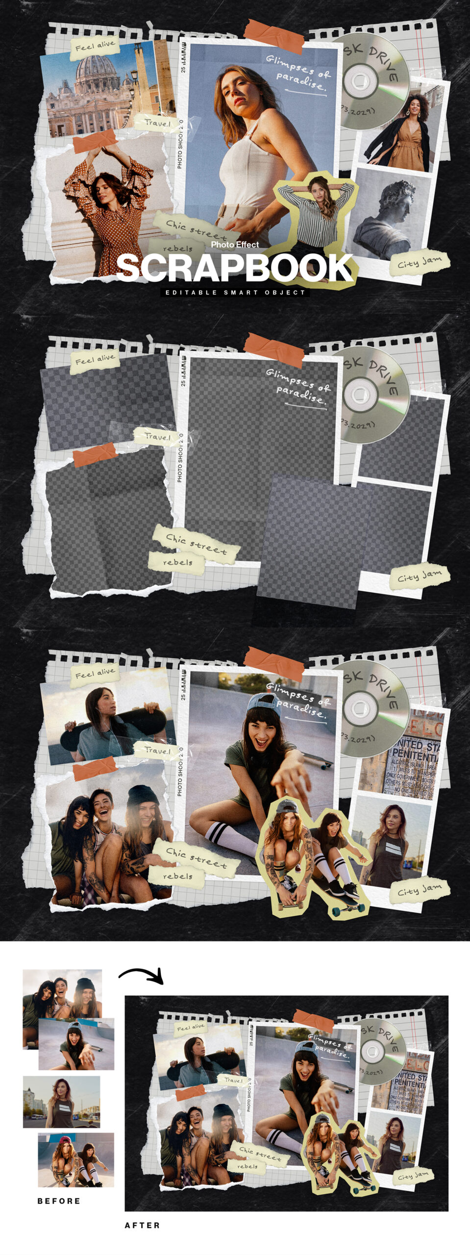 Photo Collage Scrapbook Mockup Template in PSD format