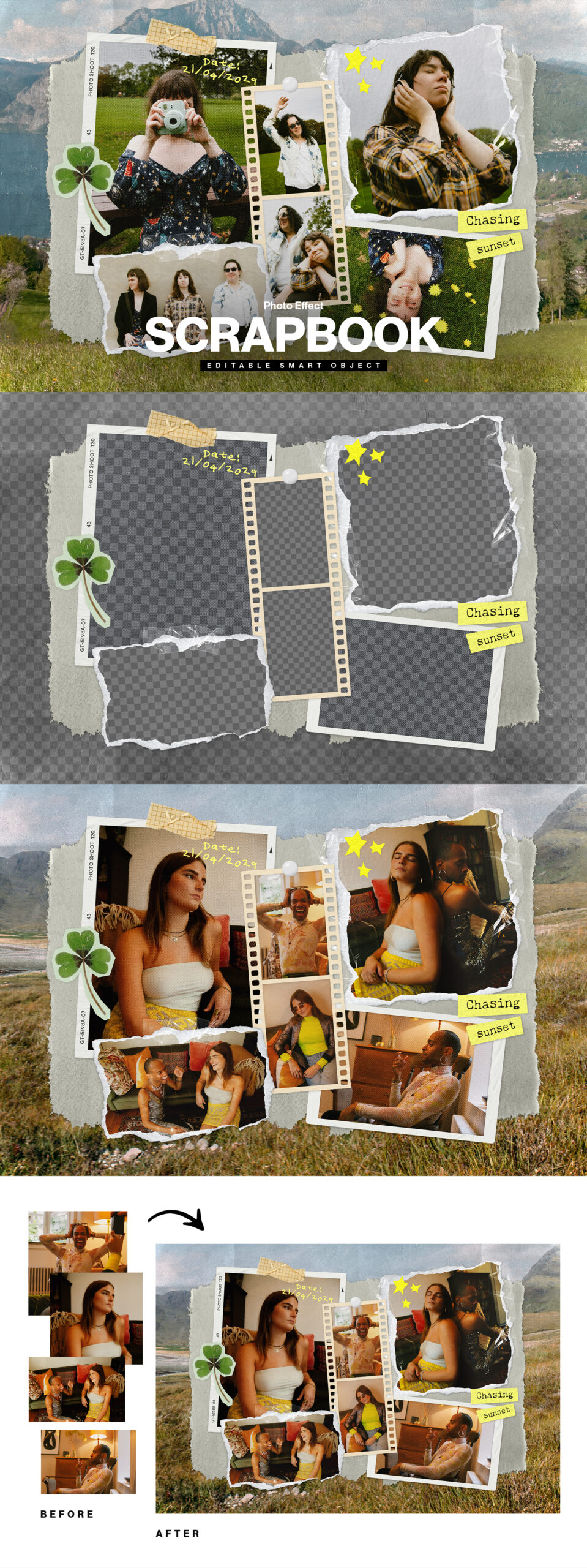 Scrapbook Photo Collage Mockup Template in PSD