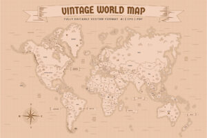 Vintage World Map in AI EPS
