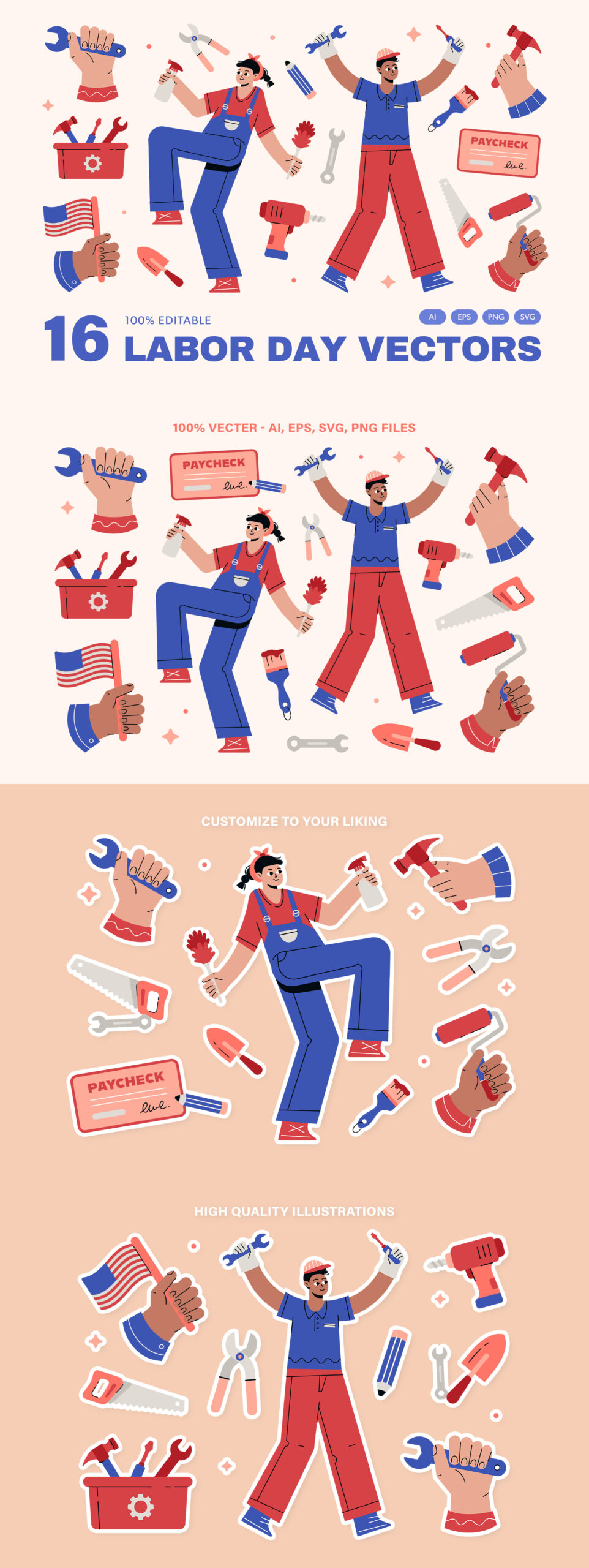 Labor Day Illustrations Set in AI EPS PNG SVG