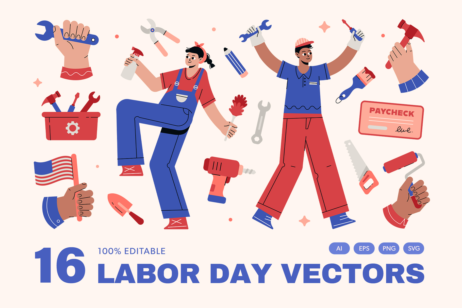 Labor Day Illustrations Set in AI EPS PNG SVG