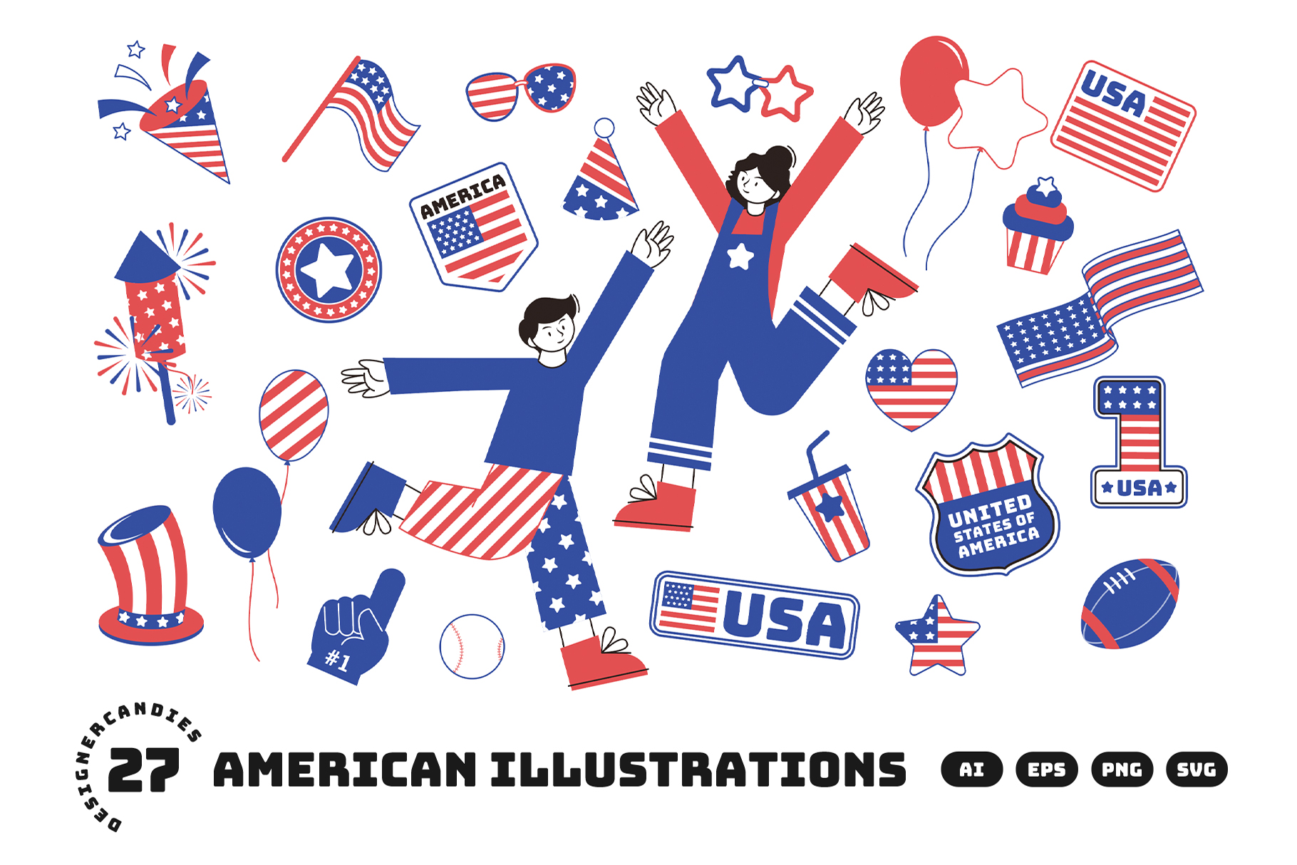 American Illustrations Set in AI EPS SVG PNG