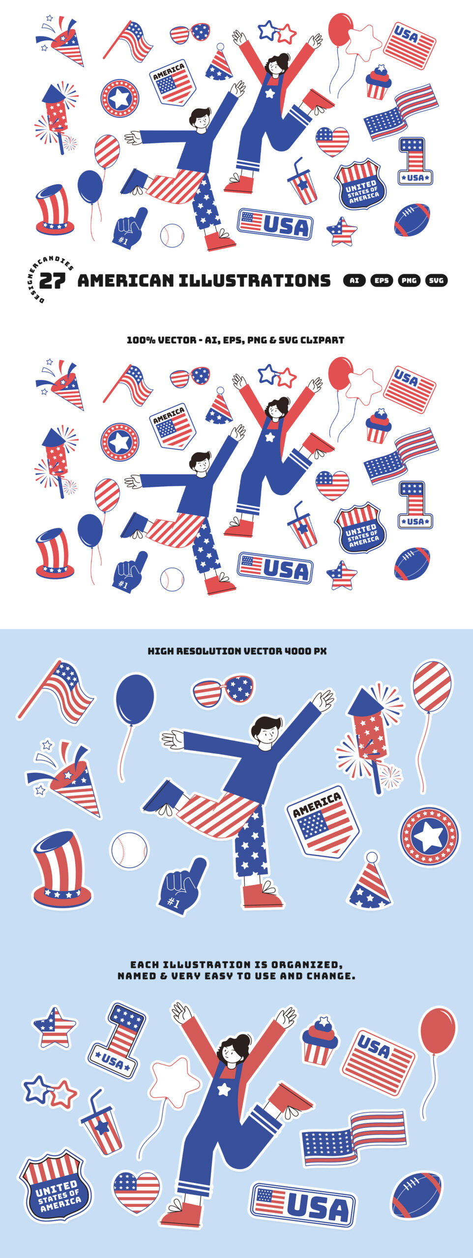 American Illustrations Set in AI EPS SVG PNG
