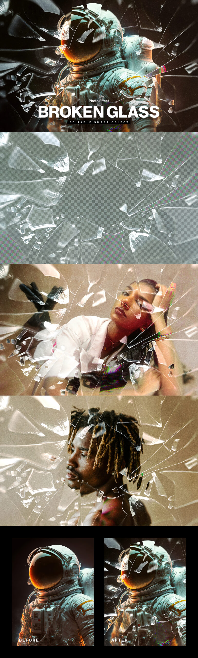 Broken Glass Photo Effect Template in Photoshop PSD