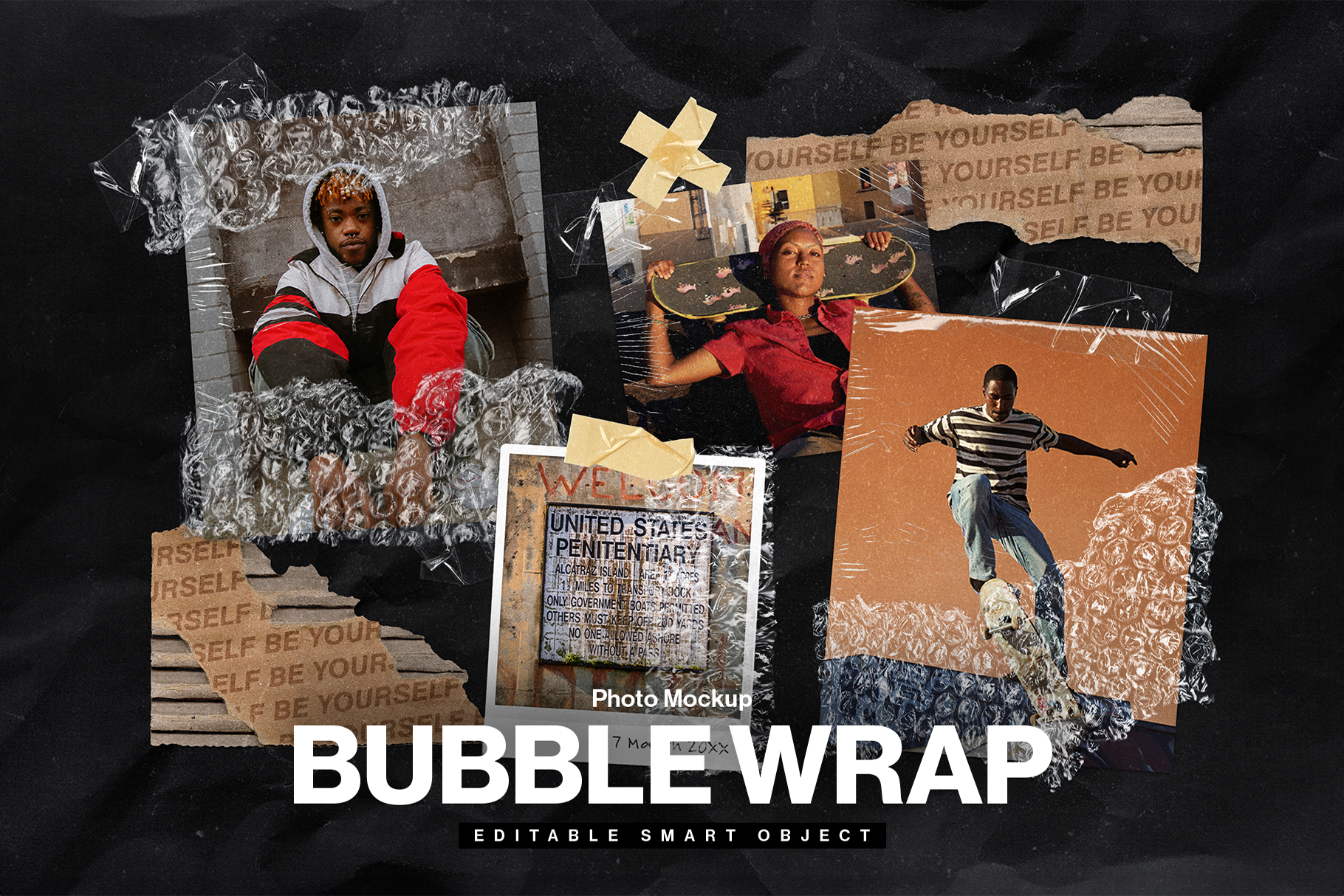 Bubble Wrap Photo Collage Mockup in PSD