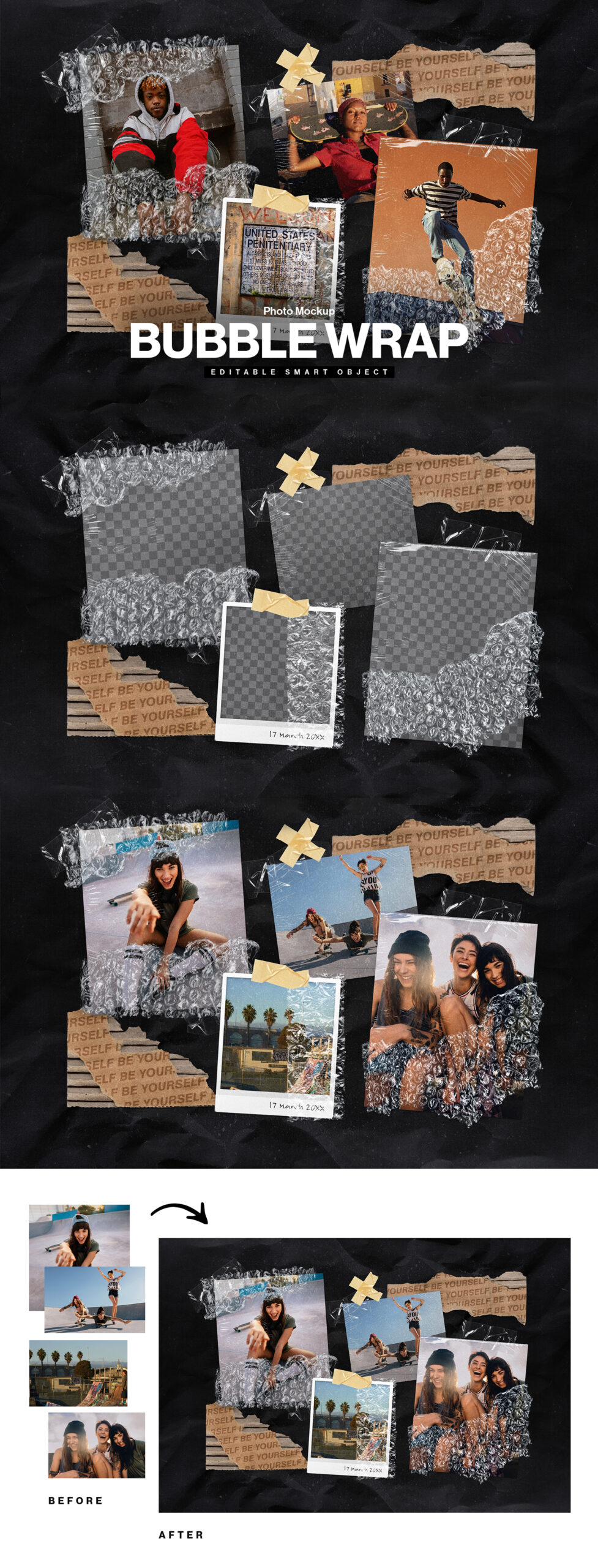 Bubble Wrap Photo Collage Mockup in PSD