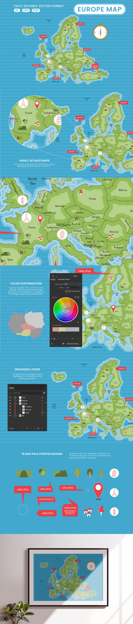 Europe Map Illustration in AI EPS