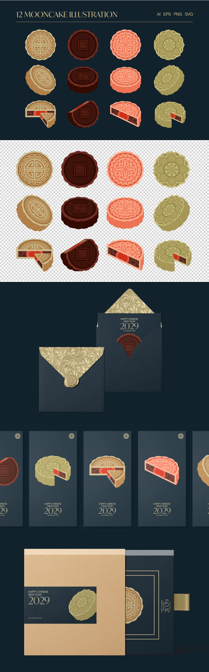Mooncake Illustration Set in AI EPS PNG SVG