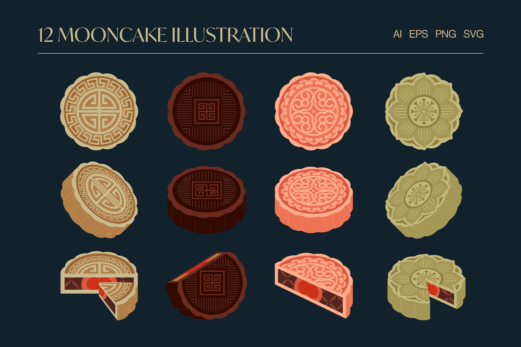 Mooncake Illustration Set in AI EPS PNG SVG