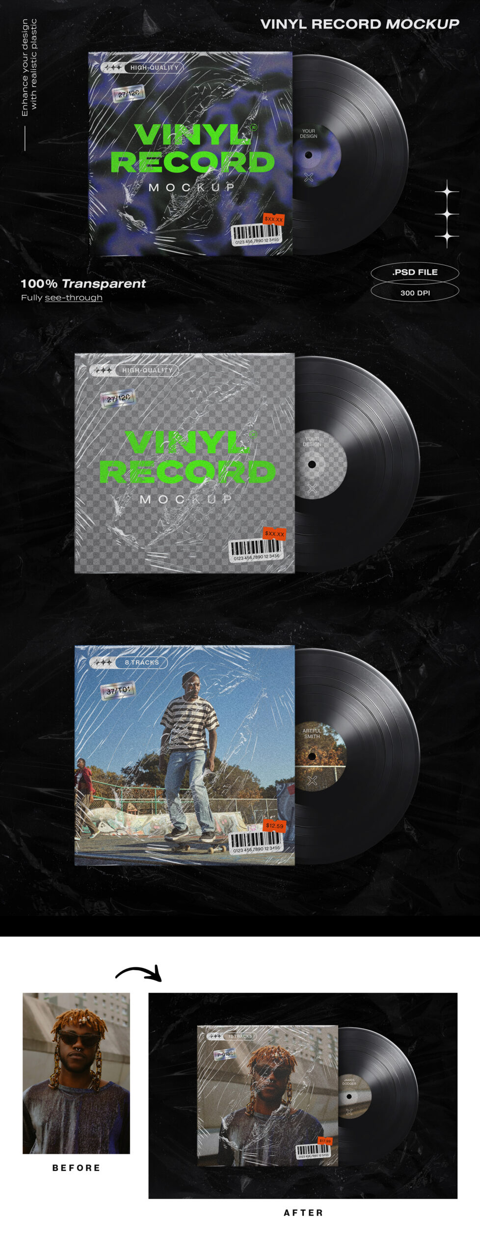 Vinyl Record Mockup Template in PSD