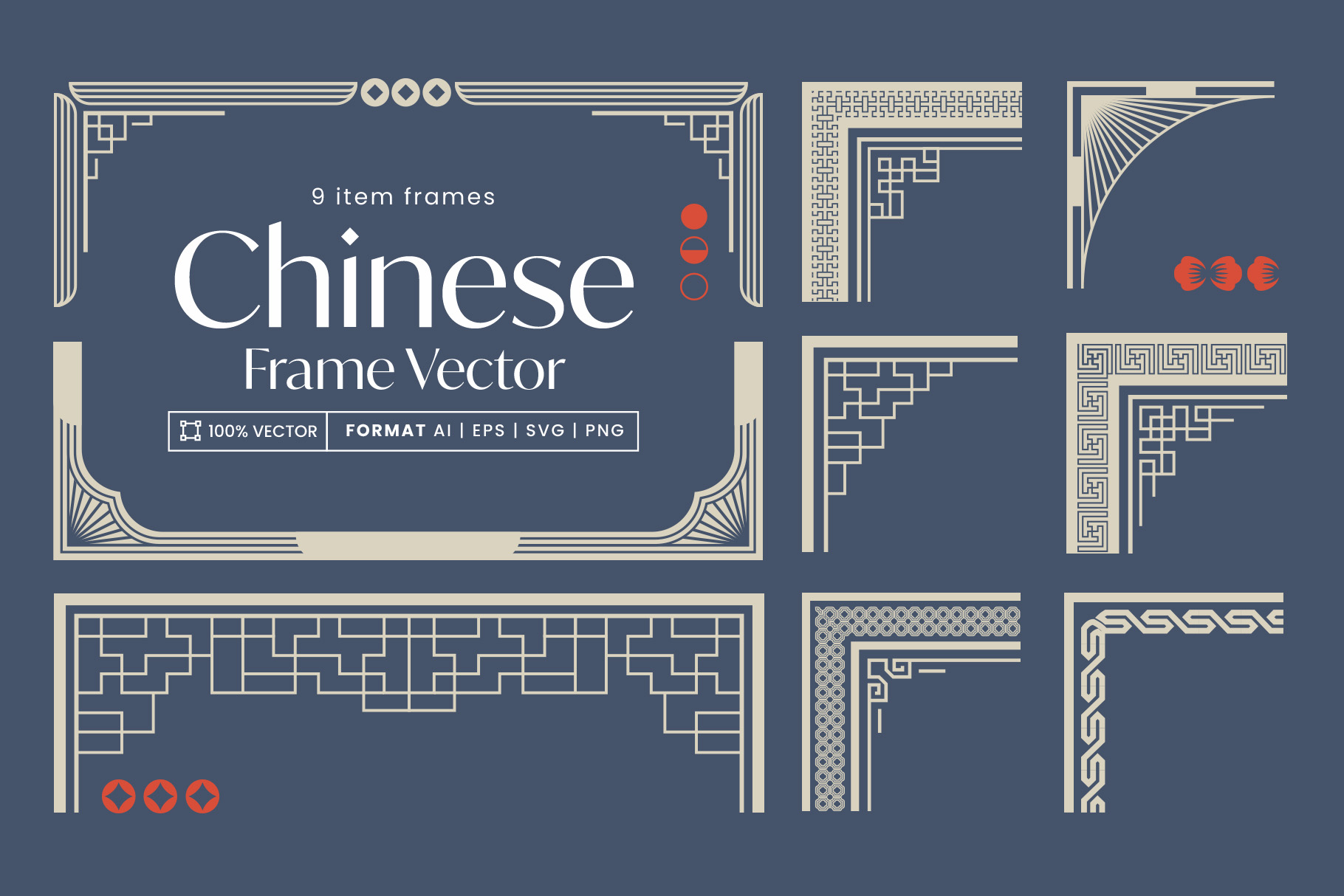 Chinese Frames Set AI EPS PNG & SVG