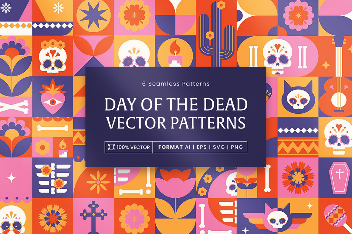 Day of the Dead Patterns Set in AI EPS PNG & SVG