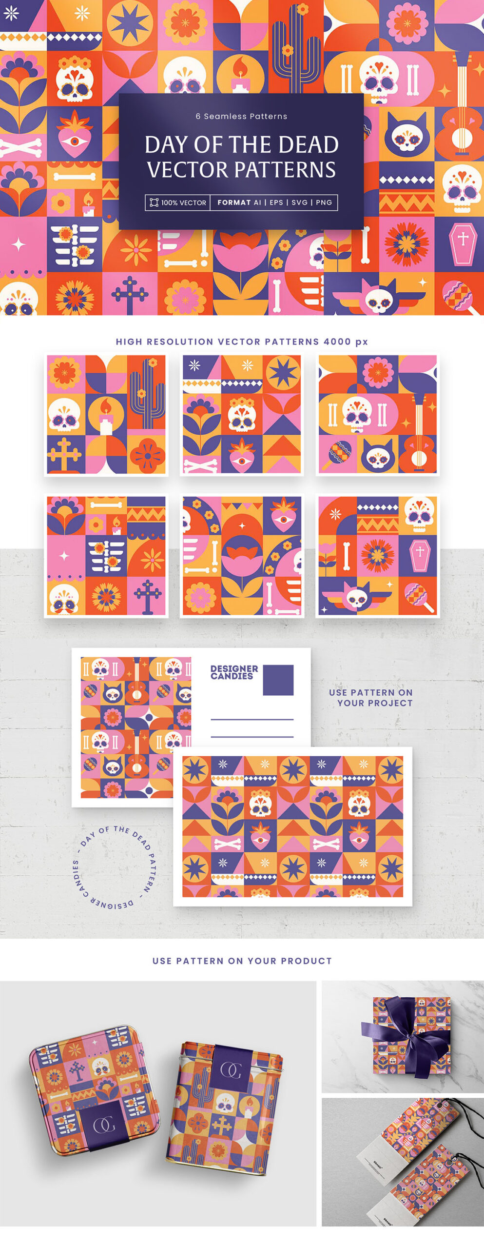 Day of the Dead Patterns Set in AI EPS PNG & SVG