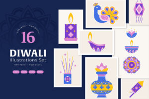 Diwali Illustrations Set in AI EPS PNG & EPS