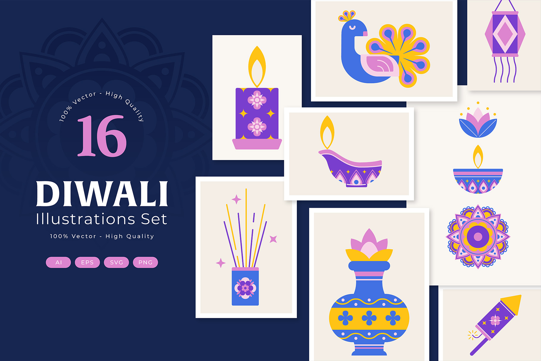 Diwali Illustrations Set in AI EPS PNG & EPS