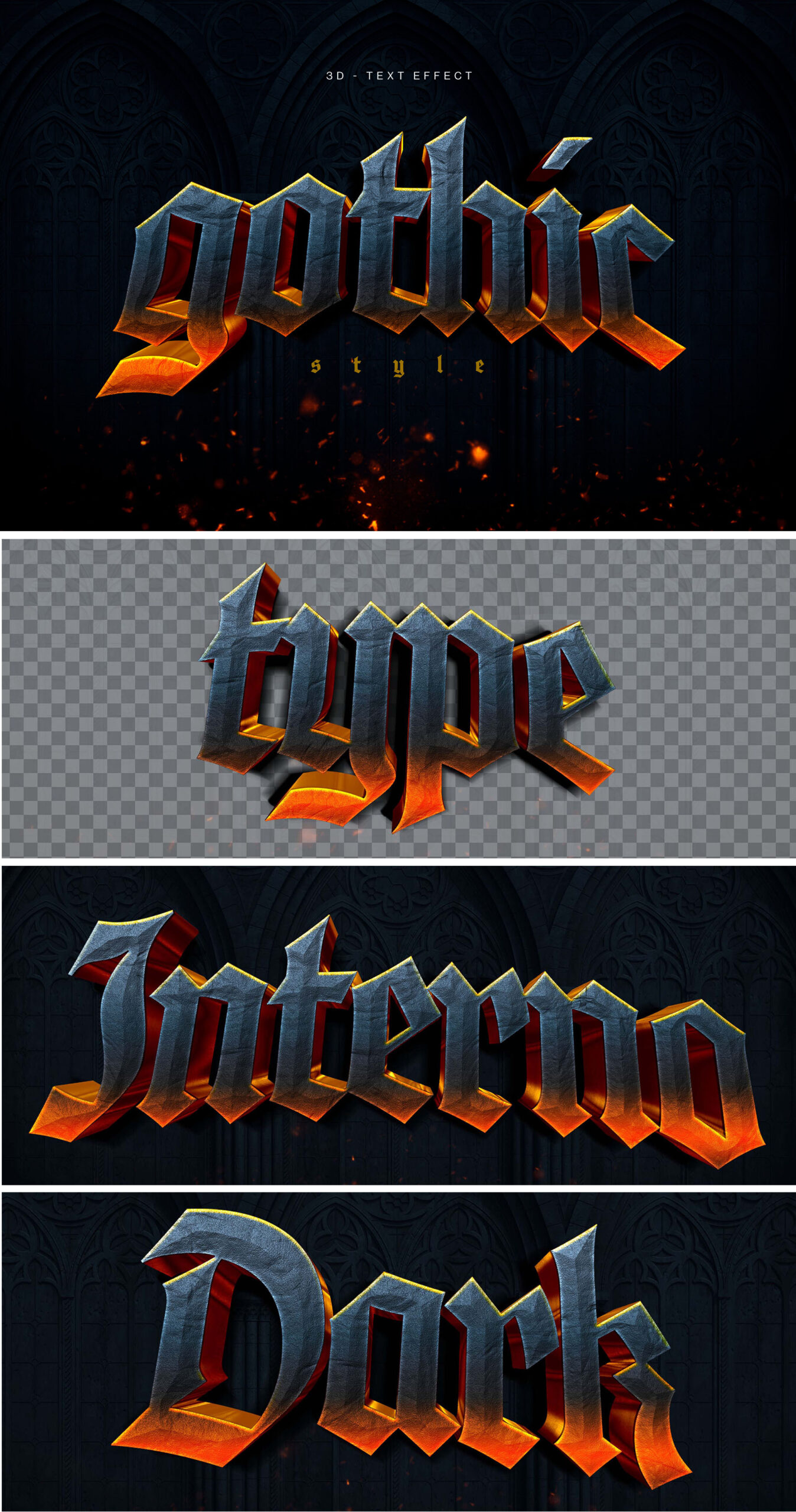 Gothic 3D Text Effect Template in PSD