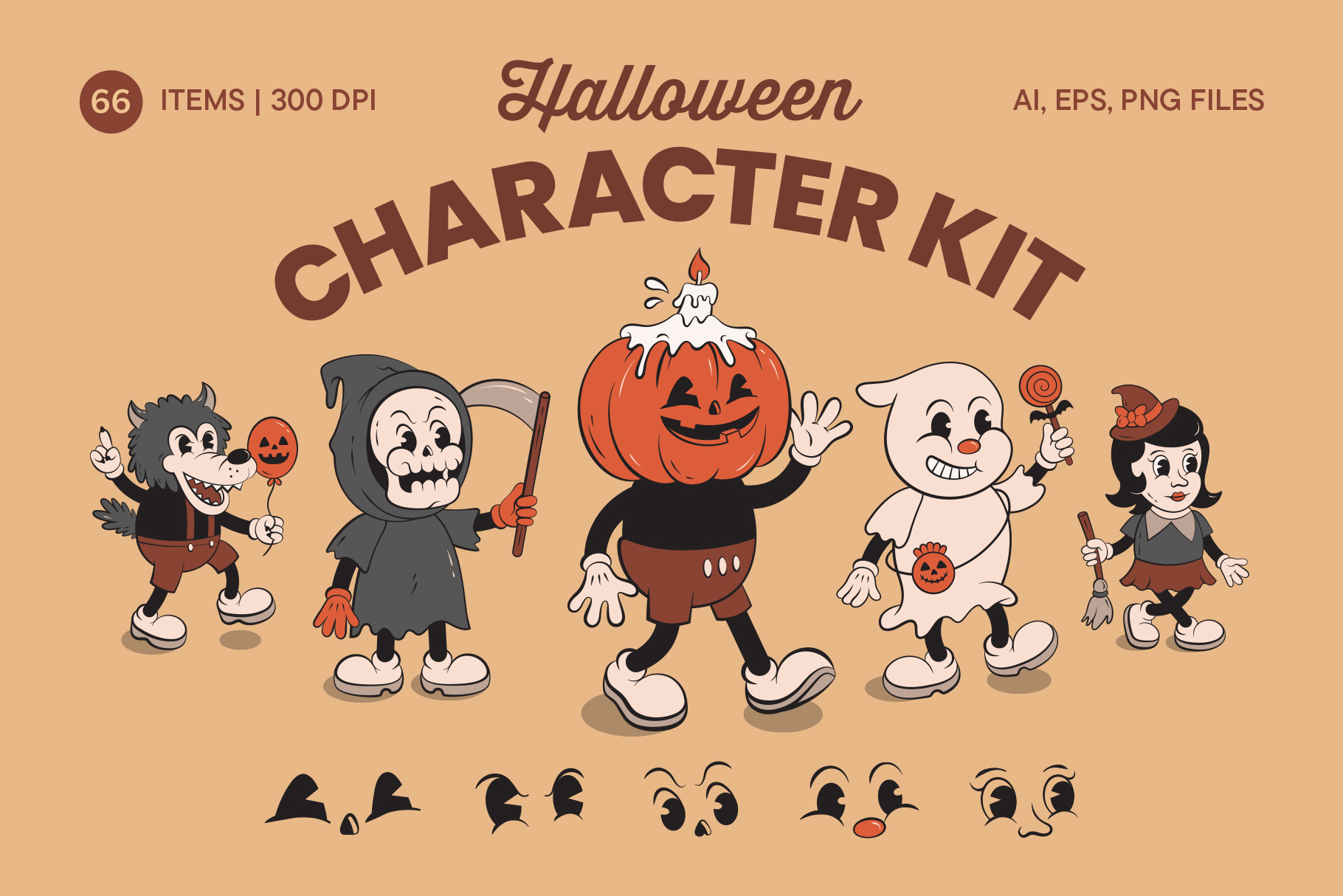 Halloween Character Creator Kit in AI EPS & PNG