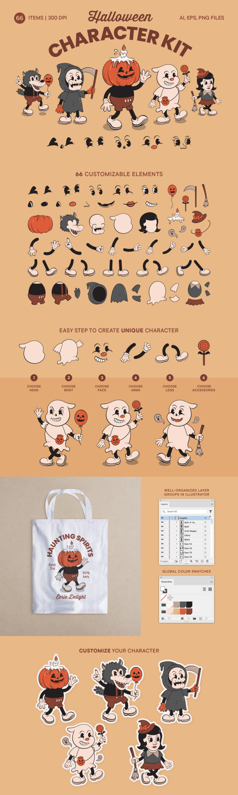Halloween Character Creator Kit in AI EPS & PNG