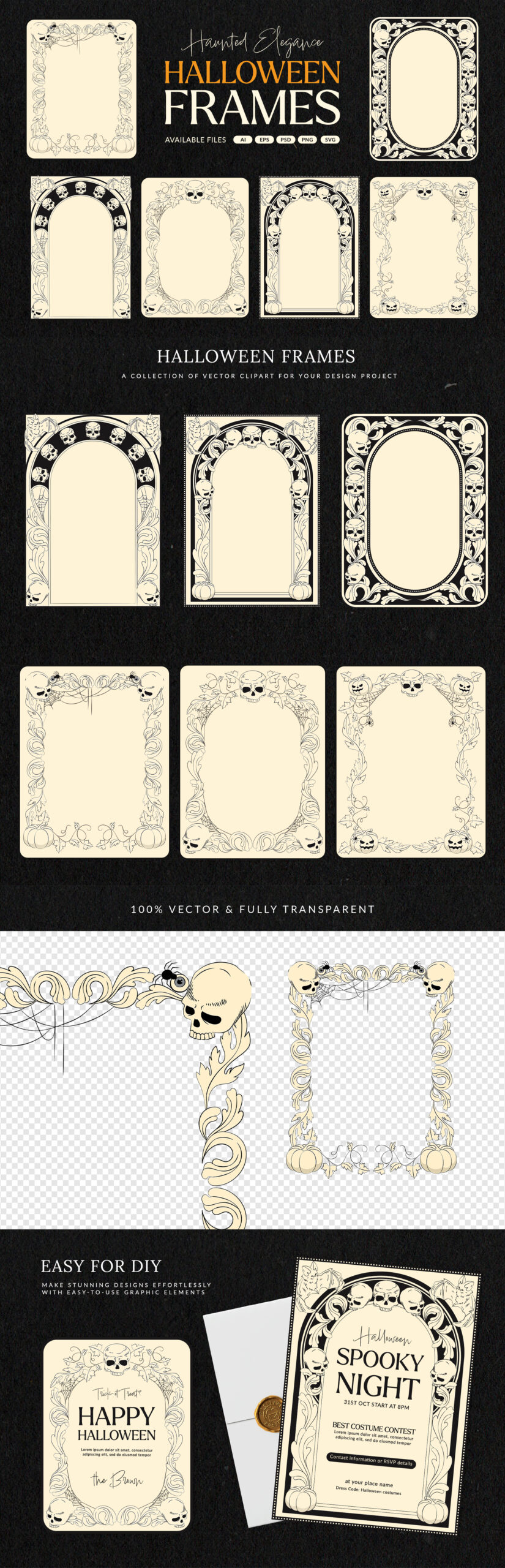 Halloween Frames & Borders in PSD AI EPD PNG & SVG