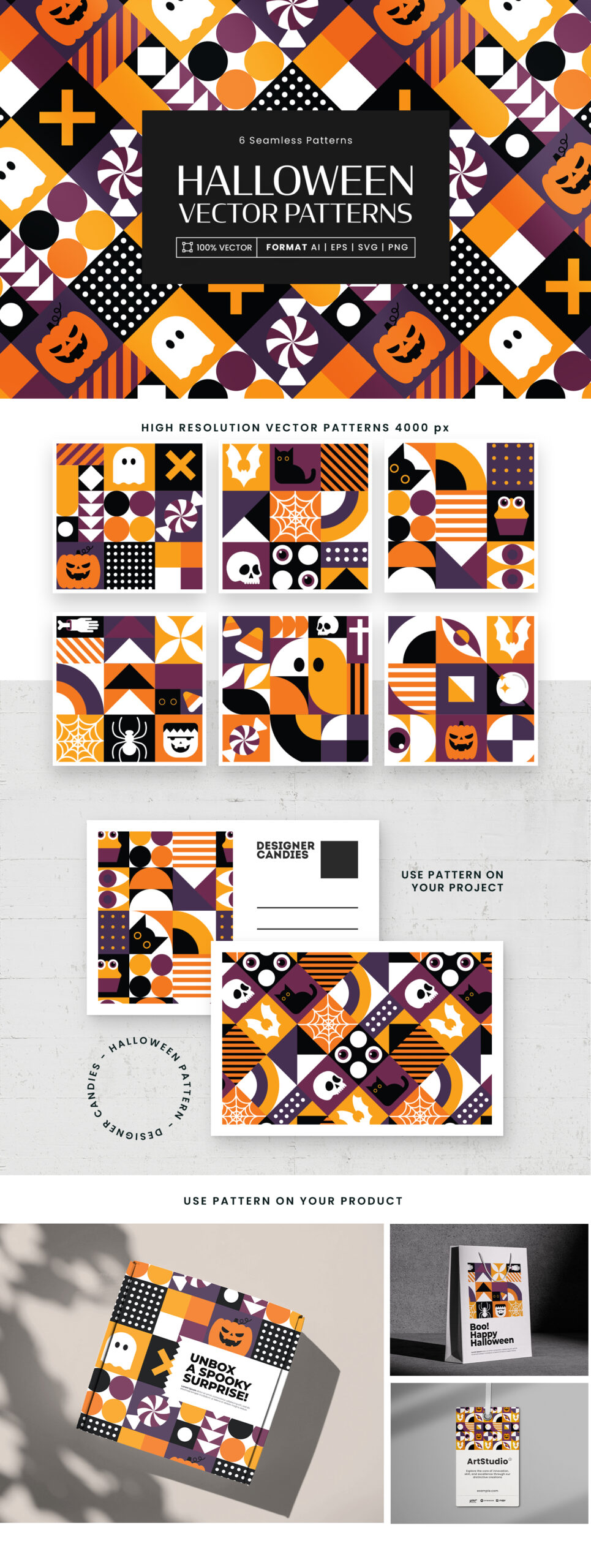 Halloween Patterns Set in AI EPS PNG & SVG