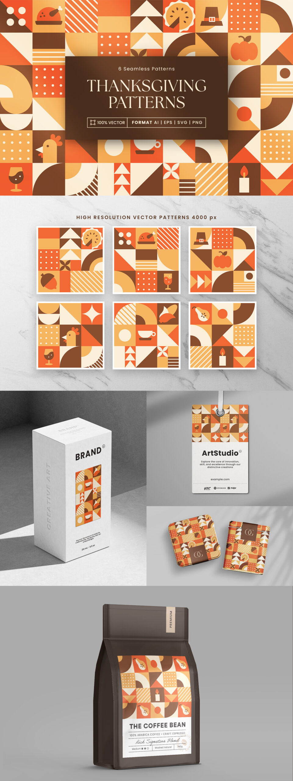 Thanksgiving Patterns Set in AI EPS PNG & SVG