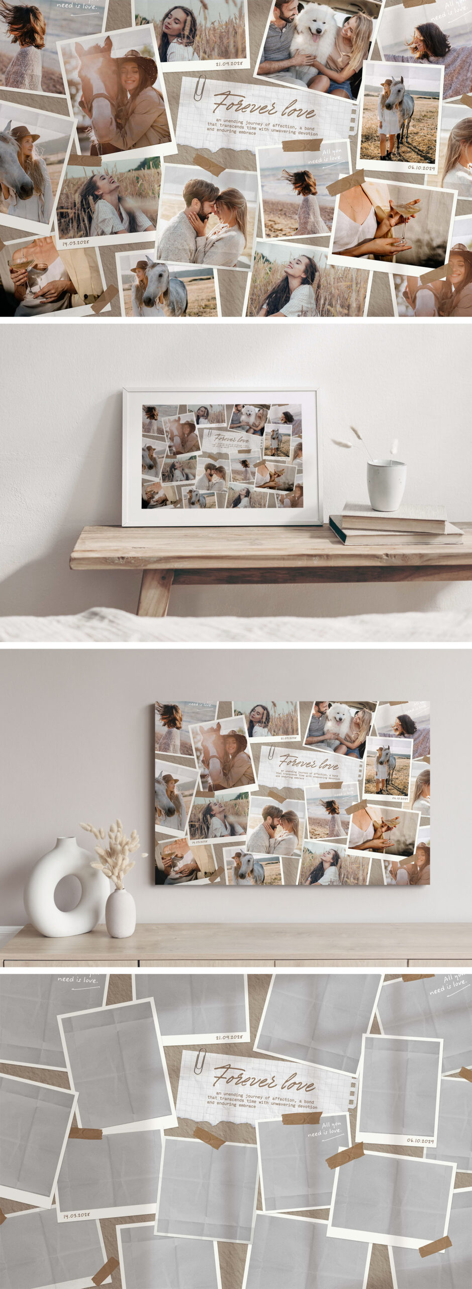 Polaroid Photo Collage & Scrapbook Mockup Template in PSD