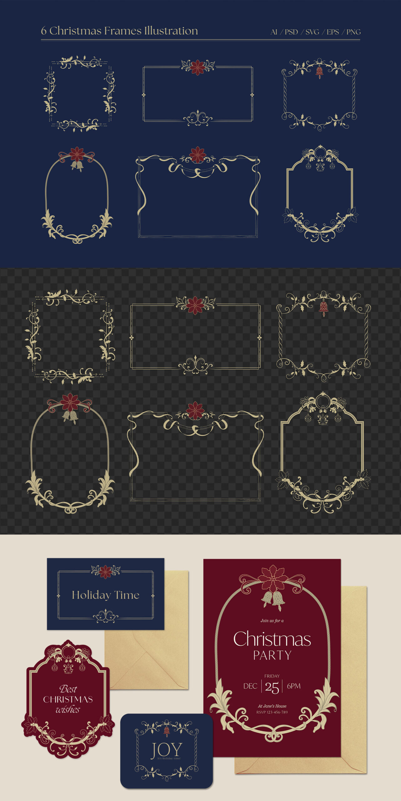 Christmas Frame Illustrations Set in AI EPS PSD PNG & SVG
