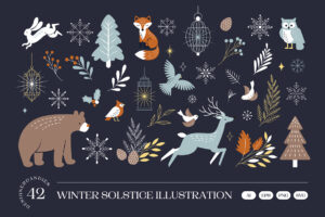 Winter Solstice Illustration Set in AI EPS PNG & SVG