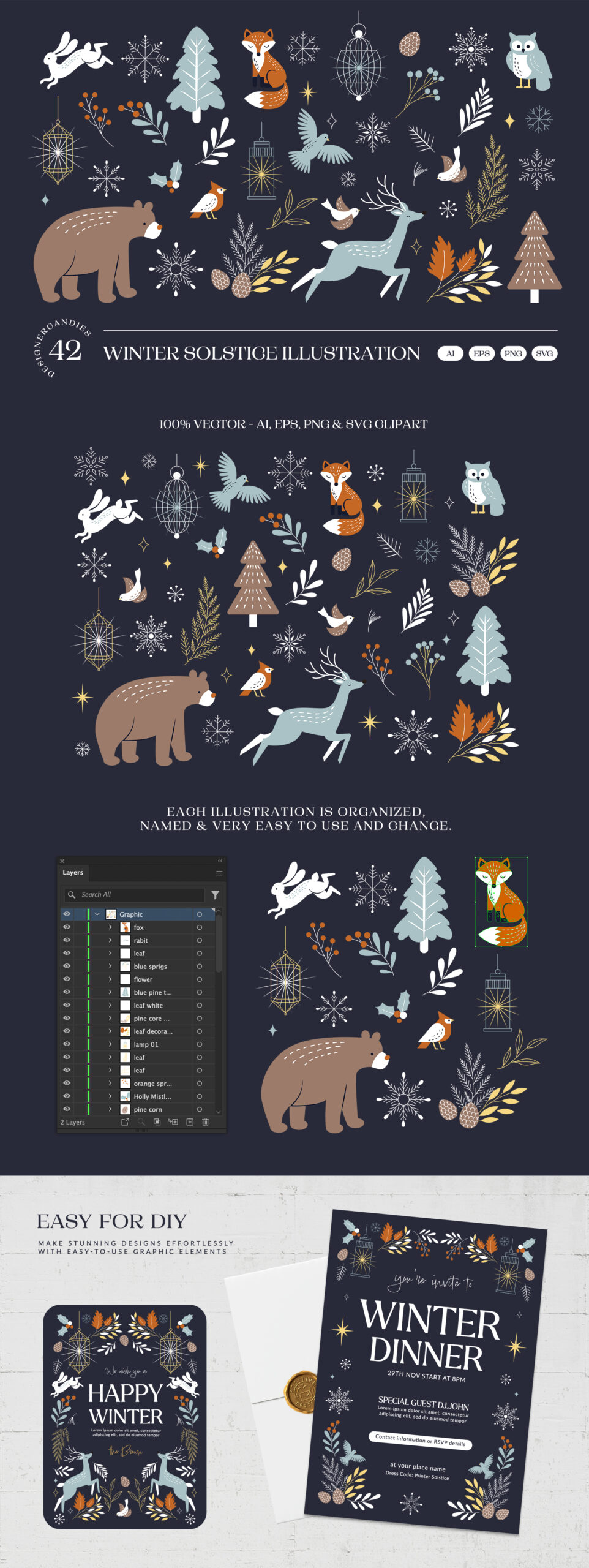 Winter Solstice Illustration Set in AI EPS PNG & SVG