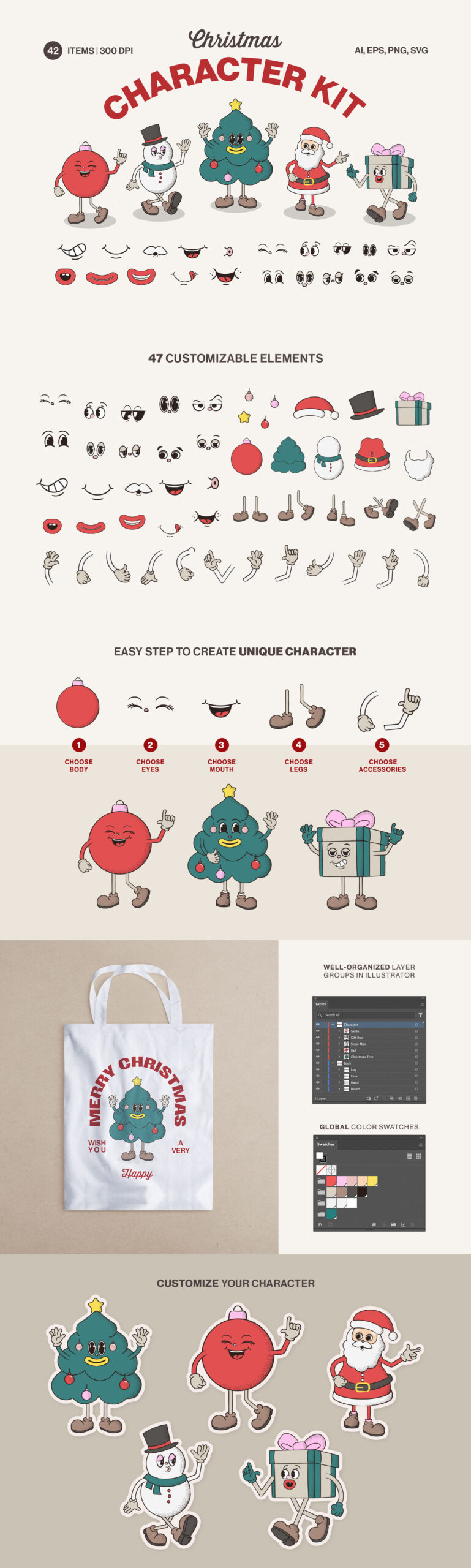 Christmas Character Kit in PNG AI EPS & SVG