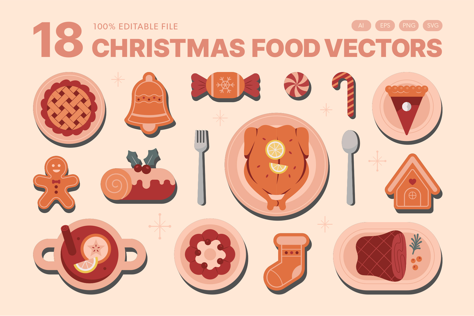 Christmas Food Illustration Set in AI EPS PNG SVG